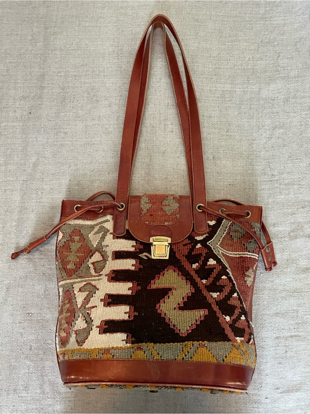 Vintage Brown Leather Tote Bag - Cognac Brown
